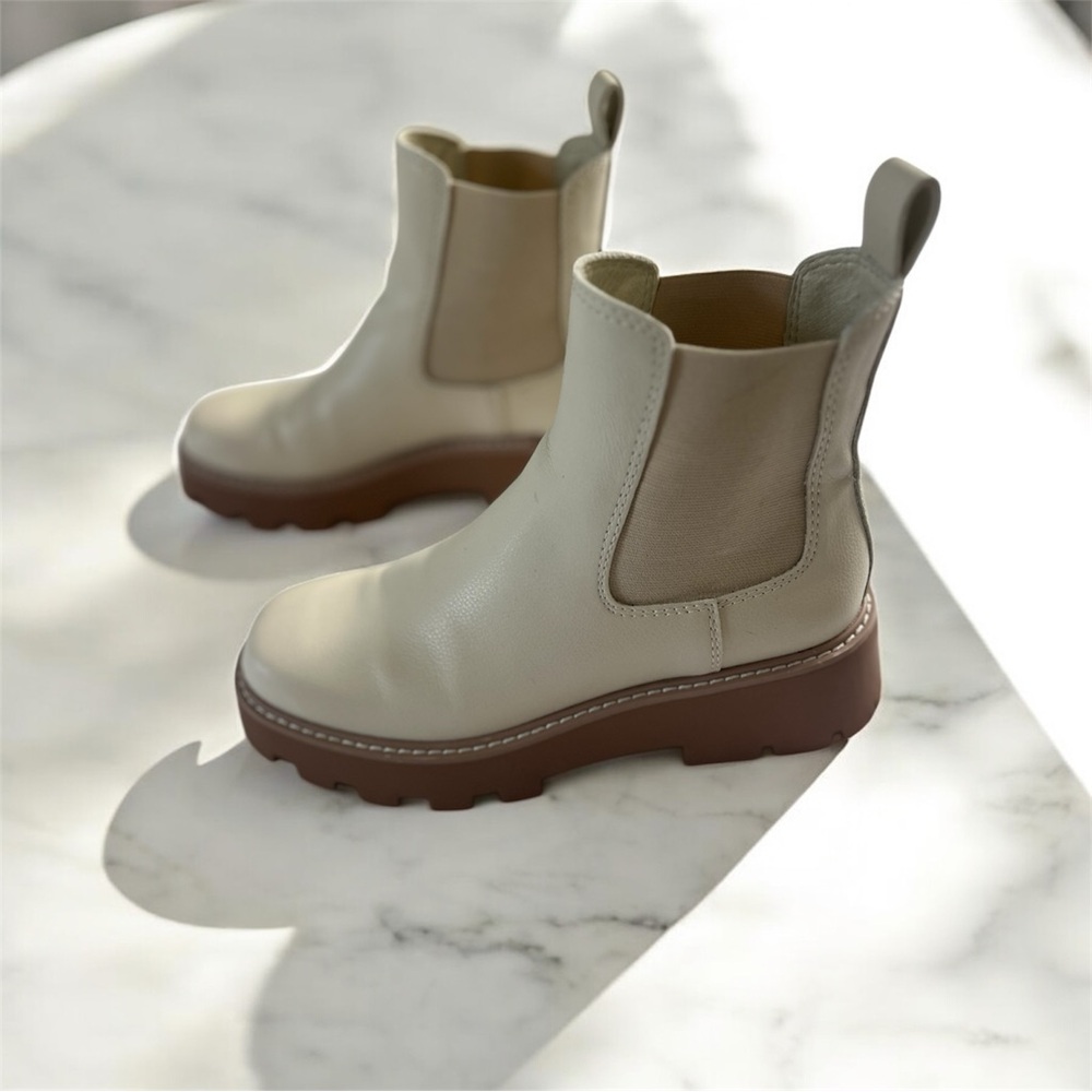 Dolce Vita Cream Ankle Boots with Modern Chunky Sole - Picture 2 of 5